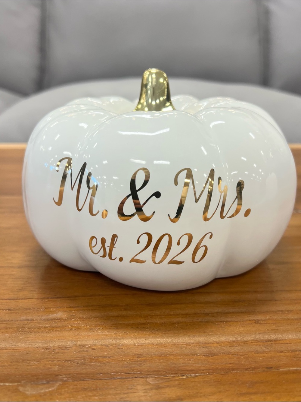 2026 Mr & Mrs Wedding Pumpkin Decor With Gold Stem NWT